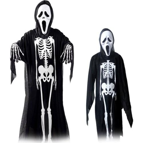 Boys Girls Skull Cloak Costume Mens Women Halloween Costume For Adult Kids Death Cosplay Robe Ghost Costume Performance Gown