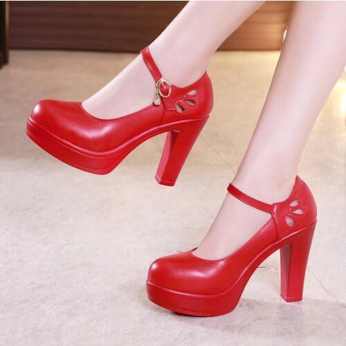 13CM round head thick red wedding shoes female super high-heeled waterproof platform shoes thick with models catwalk shoes women