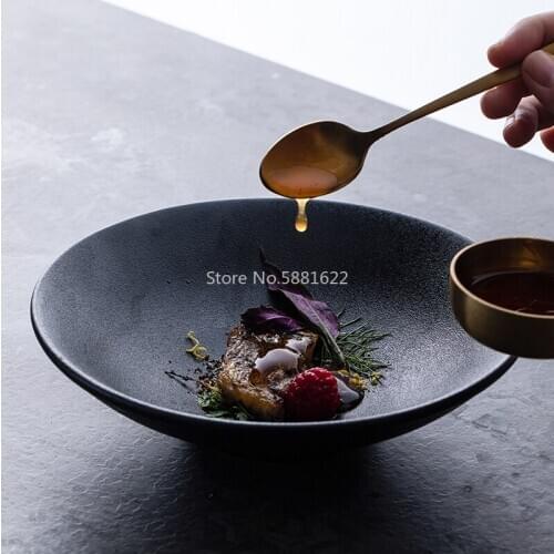 Creative frosted tip Black ceramic bowl Salad Fruits Food Bowl Noodle Bowl Tableware Household soup bowl bowl