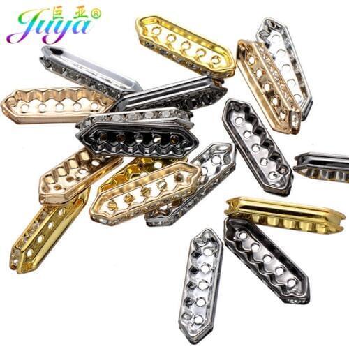 50pcs/lot Gold/Black Five Holes Seven Cz Rhinestones Metal Spacer Charm Beads For Beadwork Beads Jewelry DIY Making