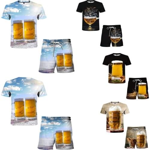 Fashionable Mens Summer Large Size Suit 3D Comfortable Breathable Drink Printing Men Casual Beach Suits 100% Polyester Fabric
