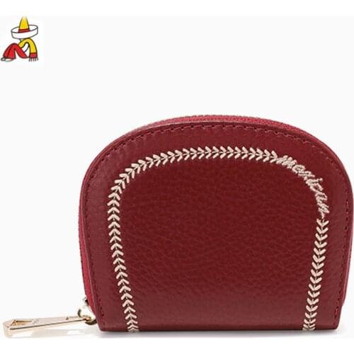 2021 Fashion Genuine Leather Women Wallet Bi-fold Wallets Red ID Card Holder Coin Purse With Double Zipper Small Womens Purse