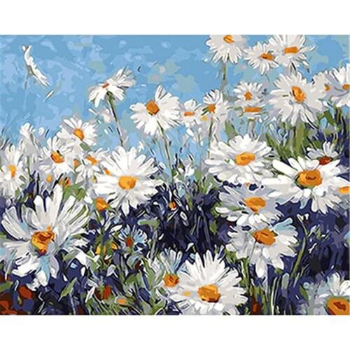 White Flowers Modern DIY Embroidery 11CT Cross Stitch Kits Needlework Craft Set Printed Canvas Cotton Thread Home Design