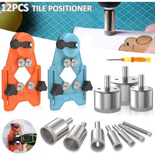 10pcs Diamond Coated Hss Drill Bit Set 6-50mm Tile Opener With 1Pc Glass Height Adjustment Positioner Locator & 1Pc Screwdriver