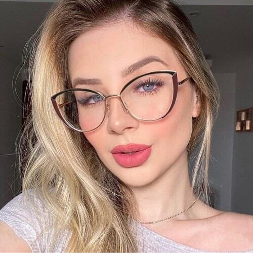 2021 New Fashion Metal Cat Eye Anti-blue Glasses Women Vintage Unique Double Color Eyeglasses Frame Female Optical Spectacles