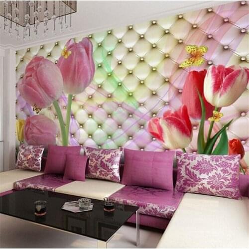 Beibehang photo wallpaper Large mural 3D Stereo romantic wedding room cozy living room bedroom tulip flowers 3d mural wallpaper