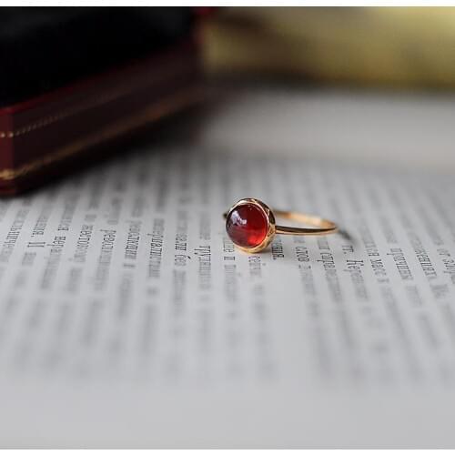 Original new natural garnet egg round opening adjustable ring elegant charm creative retro female silver jewelry