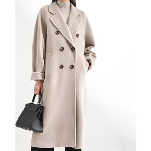 2021 Autumn Women Coat Solid Color Double Breasted Mid-Length With Belt Overcoat Winter Loose Casual Plus Size Female Outwear