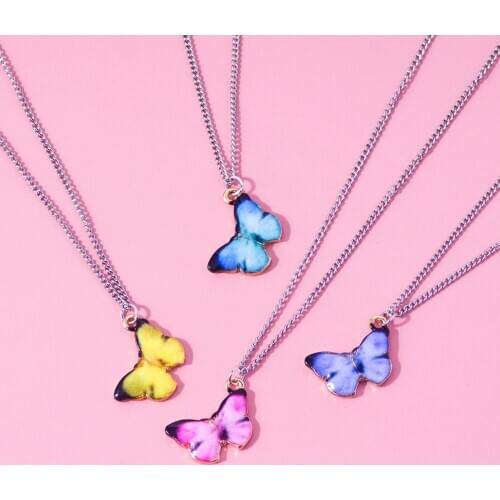Korean Style Butterfly Pendant Neckalces for Women Girls Cute Jewelry Choker Accessories Female Fashion Gift Multicolor