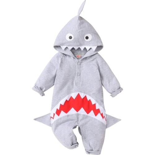 Hot Baby Childrens Romper Newborns Shark Pattern Jumpsuit Pointed Teeth Bigmouth Fin One Piece Suit for Infants Costume