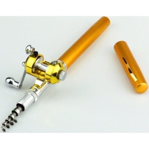 Outdoor Stream Portable Pocket Telescopic Mini Fishing Rod Pole Pen Shape Folded River Lake Fishing Rod With Reel Wheel