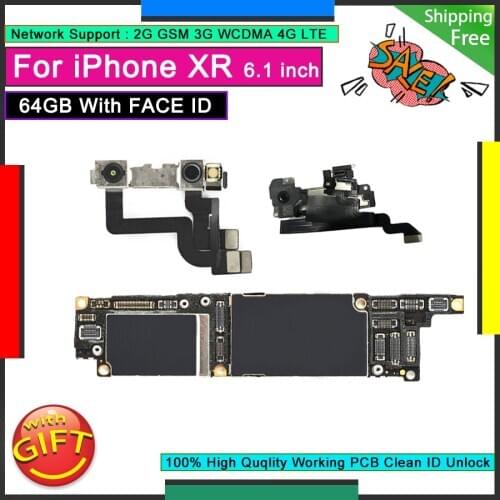 Unlocked Motherboard For IPhone XR 64GB with Face ID Good Mainboard Free iCloud Original Logic Board Working Full Function