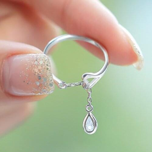 Adjustable Cute Heart-shaped Crystal Ring Woman New Fashion Silver Color Water Droplets Ring For Women Girl Jewelry