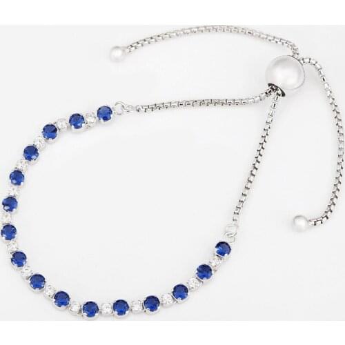 S925 Blue CZ Sparkling Slider Bracelet for Women Girl Lady Gift