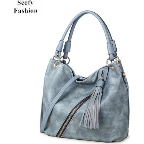 SCOFY Soft PU Leather Tassel Tote Bags for Women Leisure Shoulder Bag Multi Pocket Handbags and Purses for Work Crossbody Bag
