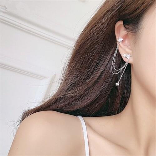 1 pcs 925 Sterling Silver Tassel Piercing Crystal Star Stud Earrings For Women Girls Wedding Female Pendientes Oorbellen eh1262