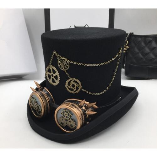 Steam era President gear punk style hat fashion show film performance of wool top hat for men and women Fedoras