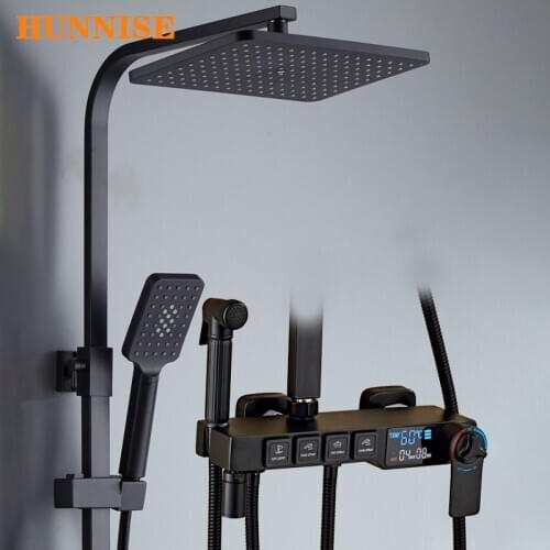 Thermostatic Shower Set , Black Bronze Digital Bathroom Shower System of Brass Bathtub Faucet, Intelligent Digital Bath Shower