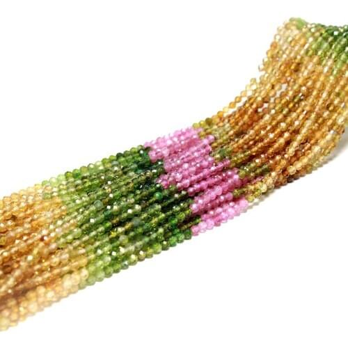 Top AAAA Faceted 2MM Graduated Color Tourmaline 100% Natural Round Gemstone Beads For Jewelry Making DIY Bracelet Necklace