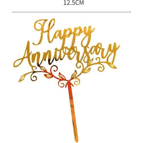 Happy Anniversary Cake Topper Acrylic Rose Gold Silver Cupcake Topper for Birthday Wedding Party Cake Decorations