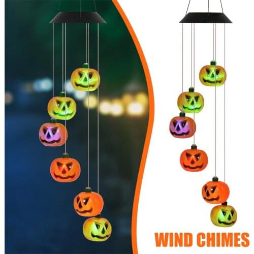Pumpkin Wind Chimes Solar LED Light Innovative Plastic Waterproof Wind Bells for Halloween Party Decoration Supplies Jardin