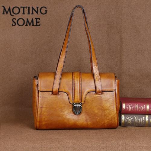 Retro Style Cowhide Women Shoulder Bag Top Quality Vintage Genuine Leather Luxury Brand Handbags and Purses Nostalgia 2021 New