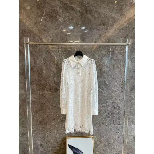 Ladies 2021 Lace Dress Midi White High Waist Silk Satin Sicily Luxury Runway Top Quality