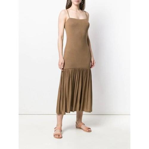 Women Dress 2021 Spring and Summer New Ladies Pure Color Sling Mid-length Dress