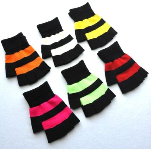 Adult winter cold and warm knitted gloves striped half-finger half-finger non-slip gloves
