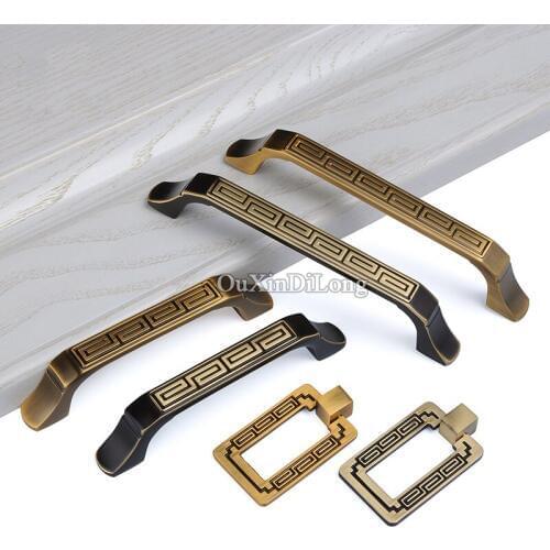 10PCS European Antique Brass Kitchen Cabinet Door Handles Cupboard Wardrobe Drawer Cabinet Pulls Handles Furniture Hardware