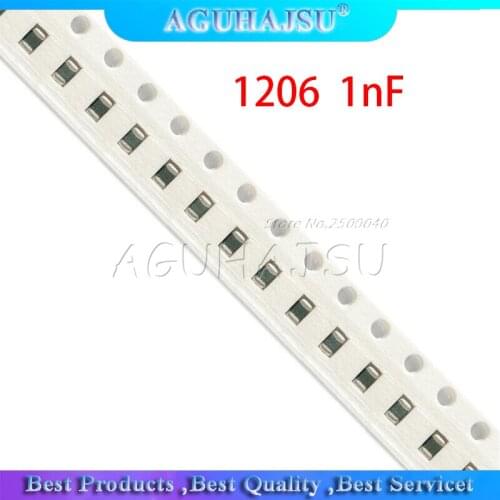 100pcs 1nF X7R Error 10% 50V 1206 102 smd capacitor