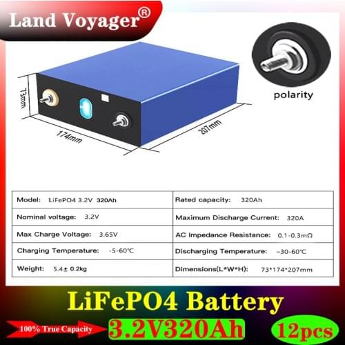 12PCS Land Voyager 3.2V 320Ah lifepo4 battery 310Ah can be combined into rechargeable battery RV solar storage system battery