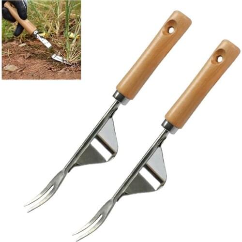 2Pcs Hand Tool Planting Gadgets Cultivating Weeding Fork Pull Remover Wood Handle Garden Trimming Weed Yard Mini Wood Handle