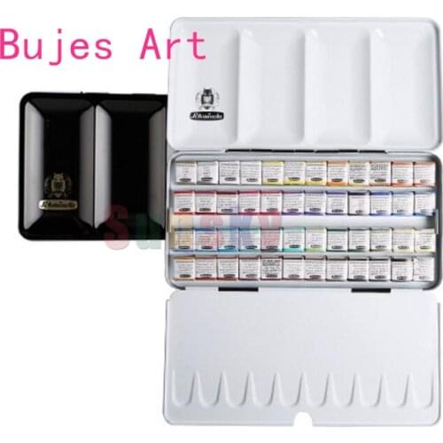 48 Colors Pigment Solid artist Watercolor cake Paints Set Watercolor Pigment Set Art Supplies half pans student drawing 74448