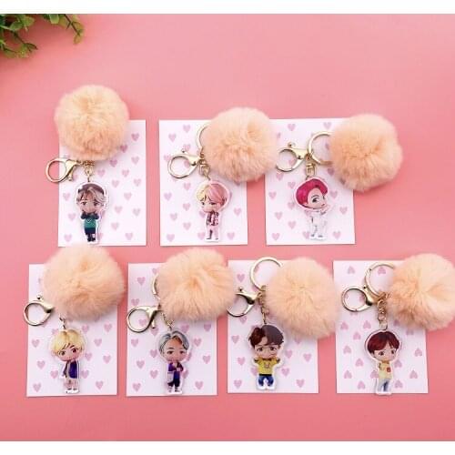 7pcs/lot Kpop star Cute cartoon keychain jimin jungkook suga rm jhope v jin Plush keyring ball pendant toy gift