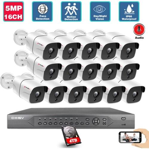 AI Smart 4K 5MP System 16CH POE CCTV Security NVR Kit HD Sound Audio Record Outdoor IP Camera Surveillance System