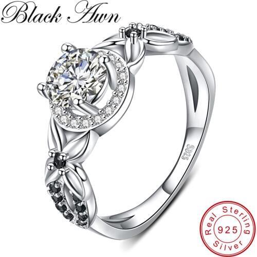 [BLACK AWN] 925 Sterling Silver Jewelry Engagement Rings for Women Female Flower Finger Ring Silver 925 Jewelry G081