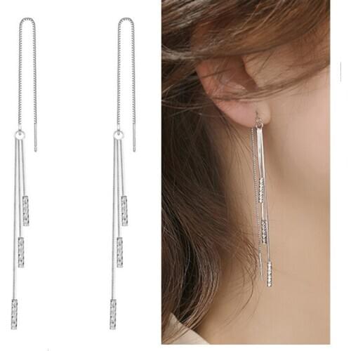 Pure 925 Sterling Silver Earrings For Women Jewelry Long Tassel Drop Earring Female Princess Birthday Party Accessories Gift