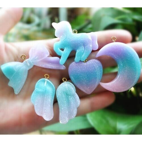 Diy Craft pendant 18Pcs Mixed Flat Back Resin Cabochon rainbow color with hooks