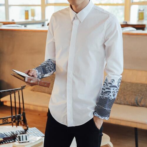 Men Cotton Shirts Long Sleeve Embroidered Kung Fu Shirt Tai Chi Suit Chinese Turn Down Collar Slim Fit Tang Suits Male TS-325