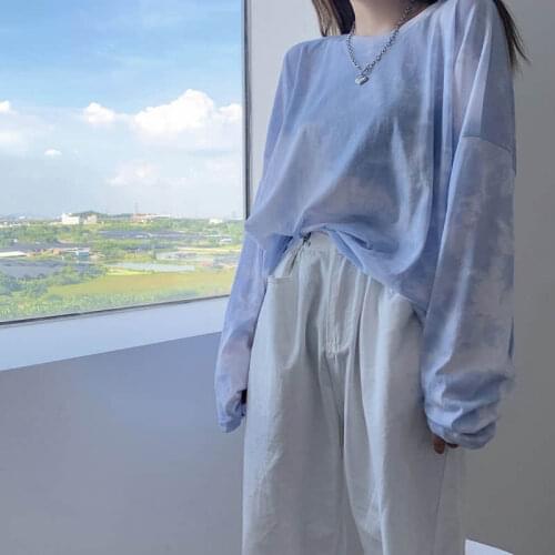 Large size long-sleeved t-shirt women 200 kg loose wild Hong Kong style tie-dye Korean style autumn new student bottoming shirt