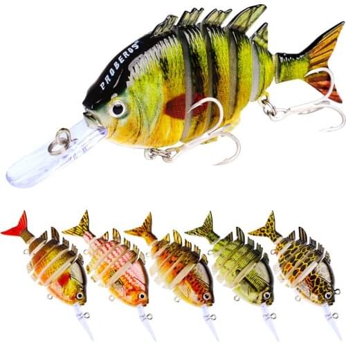 GOBYGO 1PCS Fishing Lure Minnow Baits Artificial Bait 6 Segments Double Hook 3D Eyes Fishing Tackle Goods Swimbait Floating Tool