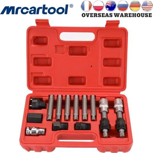 MR CARTOOL 13PCS Car Generator Belt Pulley Removal Tool For Volkswagen Audi Volvo BMW Alternator Pulley Car Repair Tool Set
