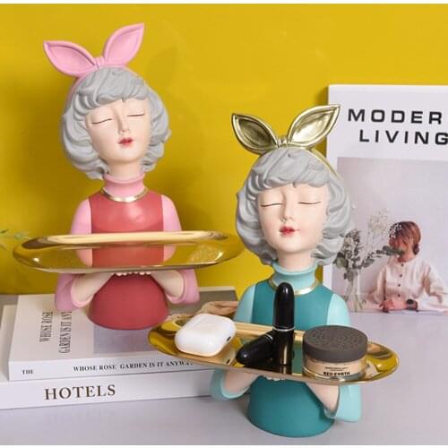 Exquisite Resin Figurine Bouquet Girl Flower Vase Ornaments Sculpture Statue Modern Decoration Desktop Crafts Gift Home Office