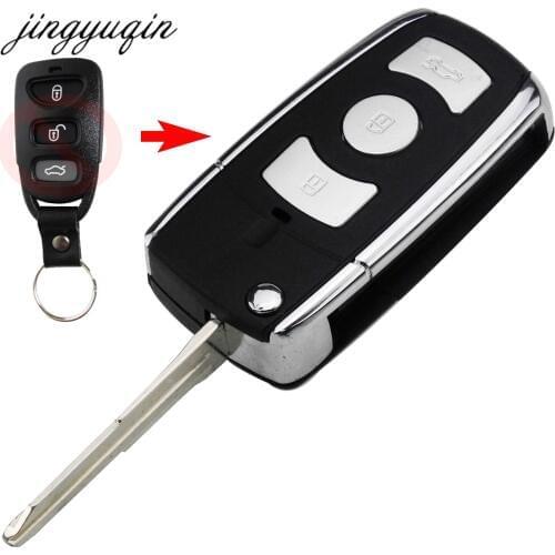 Jinyuqin 10pcs 4 Button Modified Flip Remote Key Shell for Kia Hyundai Elantra Sonata Genesis Santa Fe Accent Key Case