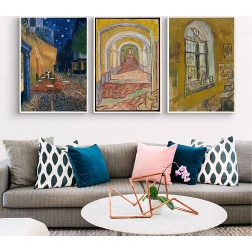 Famous Van Gogh Cafe Terrace At Night Oil Painting Reproductions on Canvas Posters and Prints Wall Art Picture for Living Room