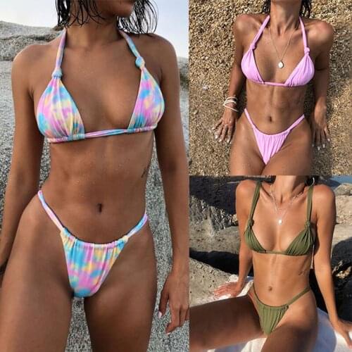 Colorful bikini 2020 Sexy bandaged bathing suits women Pink bikinis set Two-piece swimsuit Brazilian swimwear summer beach wear