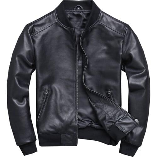 Black Aviation Genuine Leather Bomber Jacket Men Pilot Sheepskin Real Leather Jacket coat short Slim business jacket leather