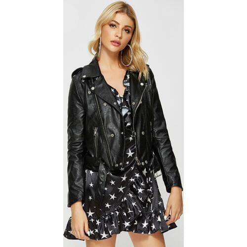 Modis Black PU Coats Women Autumn Faux Leather Jackets Women Elegant Zipper Pockets Buttons White Winter Coats Female Ladies