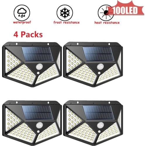 1-4pcs 100LED Solar Lamp Dark Light Auto On Smart Night Light Motion Detector High Sensitivity Outdoor Lighting 4 sided light
